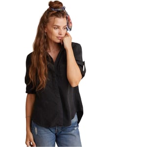 Bella Dahl Dames-shirt met split aan de achterkant, relaxte pasvorm en 3/4-mouwen (Vintage Zwart)