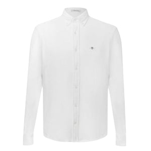 Gant Heren Pique Regular Lange Mouwen Shirt (Wit)
