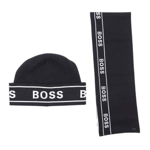 Boss Set met herenpet en -sjaal met herhaald logo (Zwart)