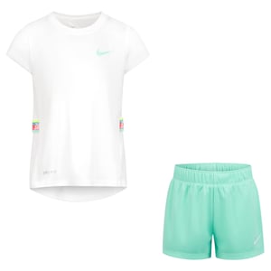 Girls Nike Tape Crew Neck Short Sleeve T-Shirt and Short Set in Green Glow