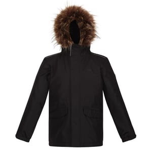 Boys Regatta Tynley Solid Patterned Hooded Parka Jacket in Dark Khaki