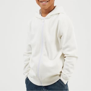 Boys Brave Soul Solid Patterned Hooded Ribbed Cuff Sweat Jacket with Zipped Pocket in Off White