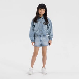Girls Minoti Cropped Soft Denim Bomber Jacket Light Blue in LightBlue Denim