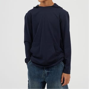 Boys Brave Soul Long Sleeve Hoodie With Set In Sleeve in Rich Navy