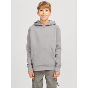 Boys Jack and Jones Star Lettering Hooded Neck Sweatshirt in Ultimate Grey
