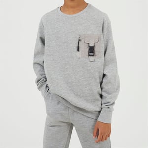 Boys Brave Soul Crew Neck Long Sleeve Tech Sweatshirt in Light Grey