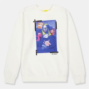 Boys Off White Large Genie Graphic Crew Neck Sweater in White/Blue