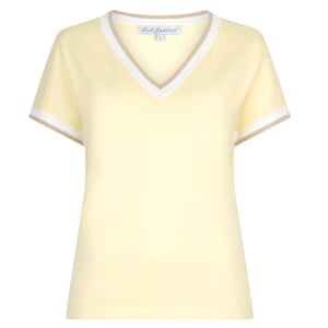 Red Button Jerry v-neck striped rib