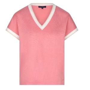 Red Button Jerry v-neck striped rib