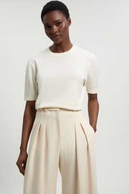 Viscose Blend Knit Crew Neck Short Sleeve Top