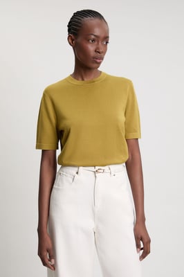 Viscose Blend Knit Crew Neck Short Sleeve Top