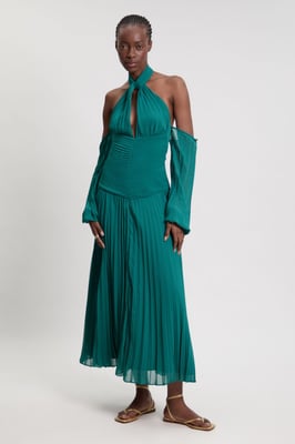 Crinkle Cold Shoulder Georgette Woven Maxi Dress