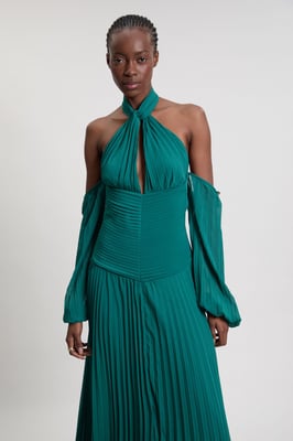 Crinkle Cold Shoulder Georgette Woven Maxi Dress