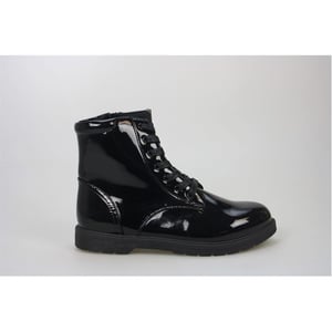 Girls Buckle My Shoe Lace Up Ankle Boots with Side Zipper in Black