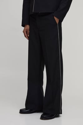 Contrast Piping Flared Tailored Suit Trousers