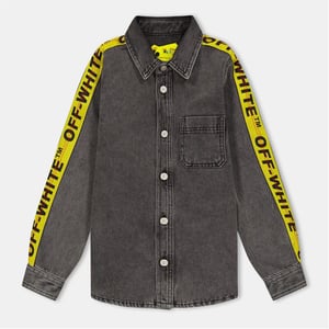 Boys Off White Regular Fit Lettering Denim Shirt in Grey/Yellow