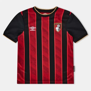 Boys Bournemouth AFC Crew Neck Ribbed Collar Short Sleeve Jersey Shirt in Red/Caviar