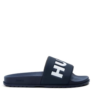 Boys Hugo Match It Slides Open Toe Logo Print Flats in Dark Blue