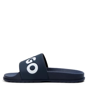 Boys Hugo Match It Slides Open Toe Logo Print Flats in Dark Blue