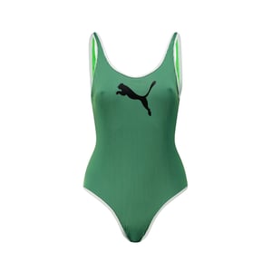 Women's Puma Rib One Piece Swimsuit in Green Combo