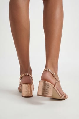 Metallic Asymmetric Strappy Low Block Heels