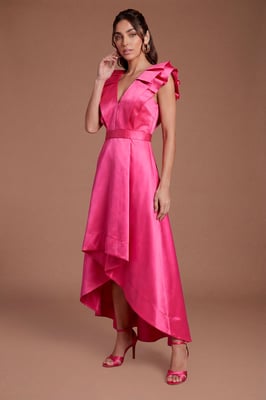 Frill Sleeve V Neck Midi Dress