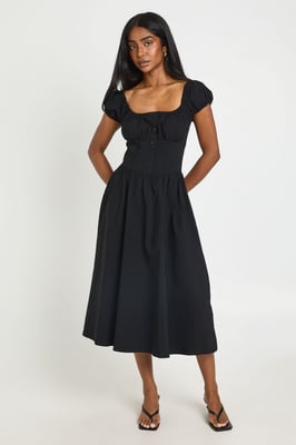 Volume Sleeve Milkmaid Midaxi Dress