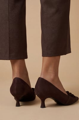 Rita Faux Suede Double Bow Mary Jane Kitten Heel Court Shoes