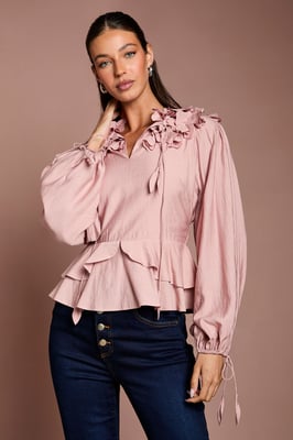 3D Floral Blouson Sleeve Blouse