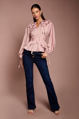 3D Floral Blouson Sleeve Blouse