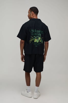 Back Printed Linen Blend Oversized Shirt & Short Set