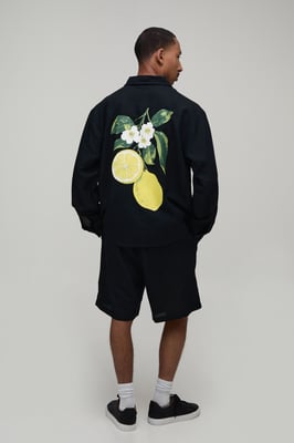 Lemon Back Print Oversized Linen Blend Shirt & Short Set