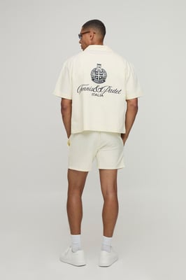 Oversized Boxy Tennis Embroidered Shirt & Short Set