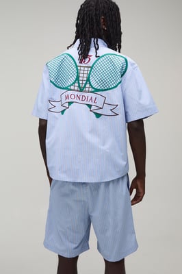 Tennis Embroidered Stripe Regular Fit Shirt & Short Set