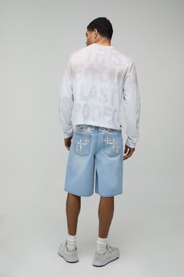 Regular Cross Applique Rhinestone Denim Jorts