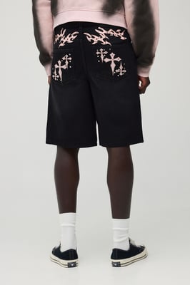 Regular Cross Applique Rhinestone Denim Jorts