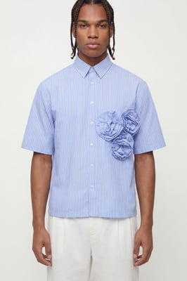 Boxy Crop 3D Floral Stripe Shirt