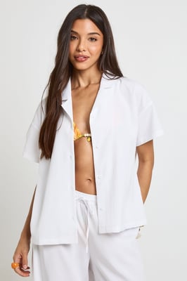 Essentials Oversized Textured Short Sleeve Beach Shirt