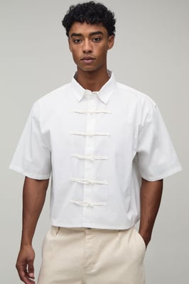 Boxy Crop Half Sleeve Frog Fastening Shirt