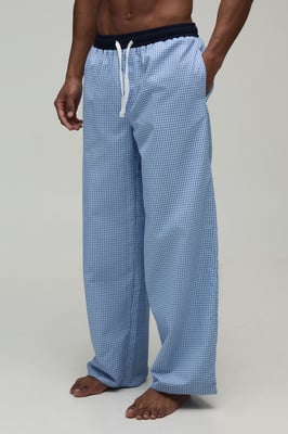 Straight Fit Micro Check Lounge Bottoms with Contrast Waistband
