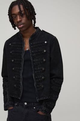 Washed Military Cropped Denim Jacket