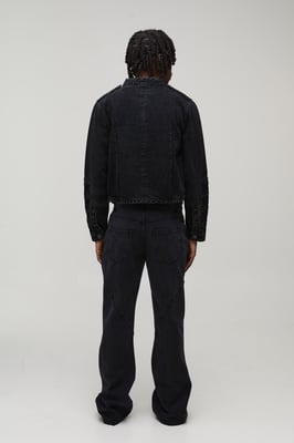 Washed Military Cropped Denim Jacket
