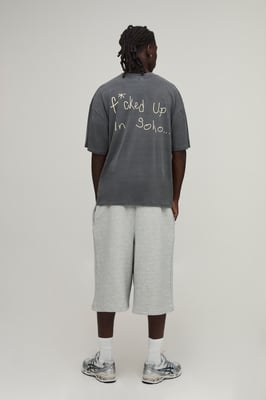 Washed Charcoal Oversized Boxy Soho Slogan Print T-Shirt