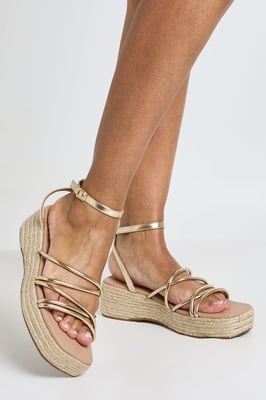 Metallic Strappy Flatform Wedges