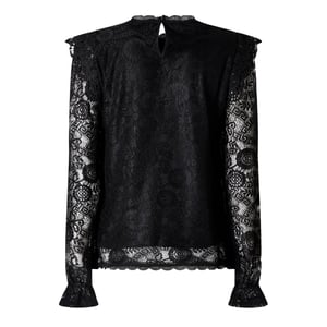 Pieces Damesblouse met hoge hals en kanten versiering, normale pasvorm (Zwart)
