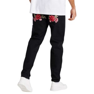 SikSilk Herenjeans van St Jean met bloemenborduursel, regular fit (Zwart)