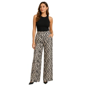 Vero Moda Damesbroek met wijde pijpen en zebraprint van Lisa (Zwart)