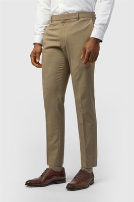 Flat Fronted Slim Fit Suit Trousers in Khaki