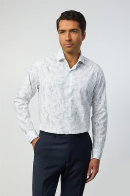 Long Sleeve Floral Tailored Formal Shirt in White