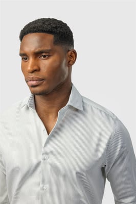 Long Sleeve Striped Tailored Formal Shirt in Light Grey